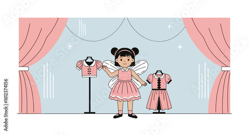 Little Fairy Fashion Designer In a Dress Boutique Or Theatre Stage