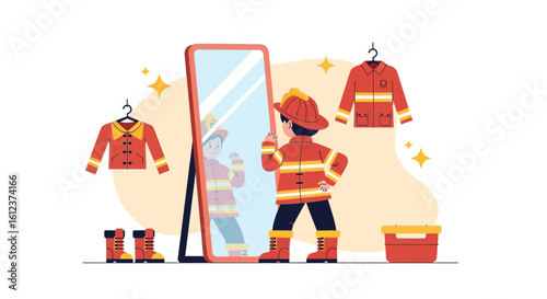 Little Firefighter Dreams Big: Child Imagining a Heroic Future Role