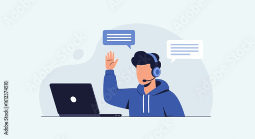 Online Helpdesk Operator Connecting With Customer Via Chat Using A Laptop