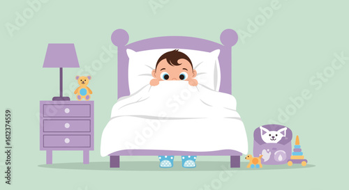 Little One Hiding Under Covers In Bed At Night Ready To Sleep