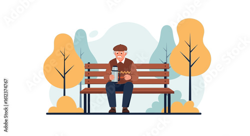Lonely Senior Enjoying a Moment of Solitude with Coffee in Nature