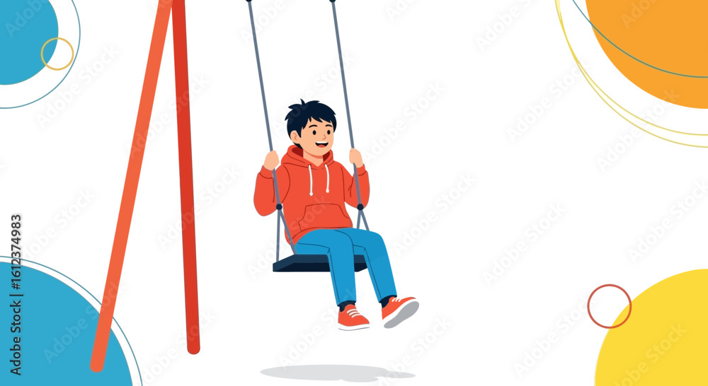 © ANDRE - Joyful Child Enjoying A Leisurely Swing Ride On A Playground Outside