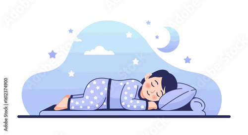 Peaceful Night Sleep With Starry Dream For Sleep Wellness Cartoon Concept