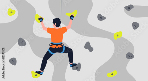 Man Climbing On An Indoor Climbing Wall Demonstrates Strength And Agility