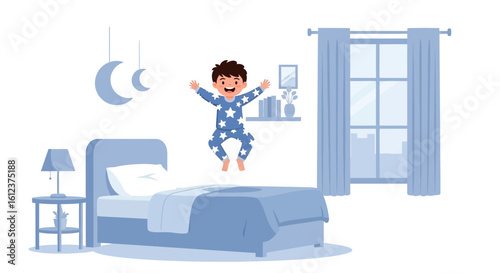 Joyful Child's Bedtime Celebration: A Whimsical Illustration of Childhood Excitement