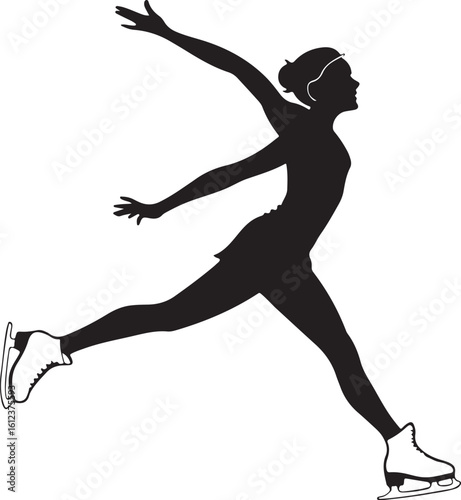 Elegant silhouette of a female figure skater executing a graceful jump on ice