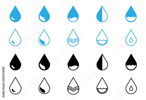 Water drop icon simple set. Liquid oil sign . Rain, raindrop shape symbol in vector flat style.