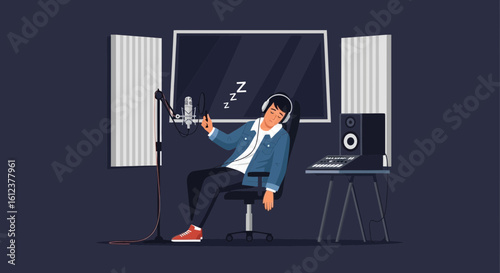 Producer Taking A Nap In The Recording Studio During His Break Time