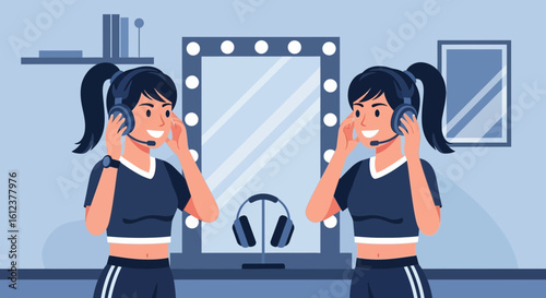 Professional backstage support with cheerful headset user ready for assistance