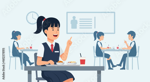 Students Having Conversation During Lunch Break At The School Canteen