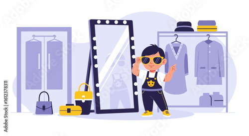 Stylish Youngster Dressing Up in a Wardrobe Choosing Clothes With Confidence