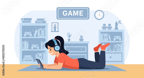 Relaxing At Home With A Tablet While Enjoying A Fun Game Session Online