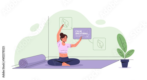 Woman Meditating Practicing Breathing Techniques For Relaxation And Mental Wellbeing