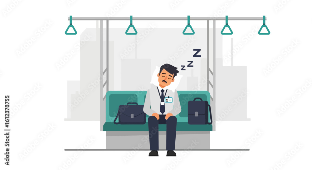 Fototapeta premium Tired Businessman Commuting Home Sleeping on the Subway After Long Working Hours