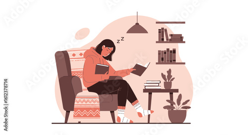 Relaxing With a Book At Home Falling Asleep While Reading Cozy Time