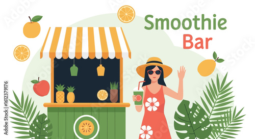 Tropical Smoothie Stand Illustration For Summer Time Fun And Refreshing Beverages