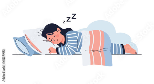 Woman Sleeping Peacefully At Home In Her Bed During Peaceful Night