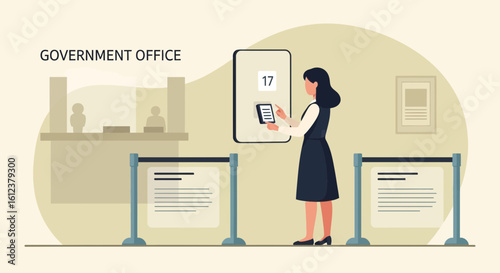 Woman Uses Digital Ticketing System At Government Office For Efficient Service