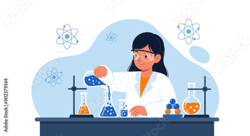 Scientist Woman Performing Chemical Experiment In Laboratory And Scientific Innovation