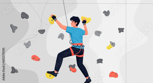 Young Adult Indoor Rock Climbing Adventure And Physical Fitness Exercise