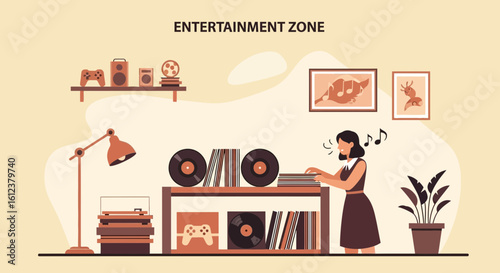 Serene Musical Moment Female Enjoying Music In Her Cozy Entertainment Room