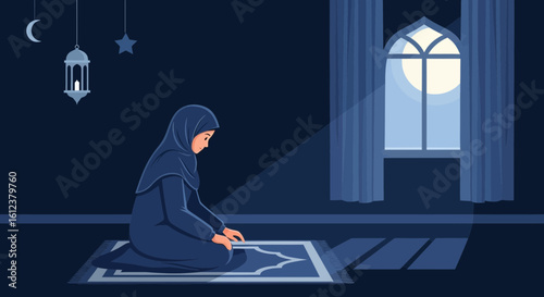 Serene Night Prayer Spiritual Connection In Tranquil Setting Under Moonlight