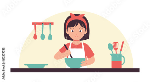 Young Girl Engaged In Baking Activities Creates A Wholesome Family Environment