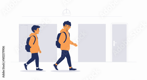 Walking To Class Illustration With Students Heading Into Their School Building