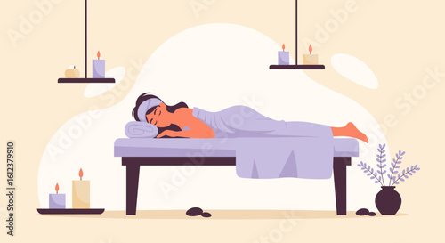 Serene Woman Relaxing At Spa Enjoying Aromatherapy Massage Session