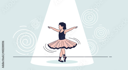 Young Ballerina Spinning Gracefully Under Spotlight During Dance Performance
