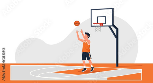 Young Basketball Athlete Aiming for the Basket During Practice Session