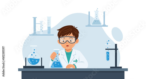 Young Scientist Analyzing Chemical Reaction In Laboratory With Scientific Equipment