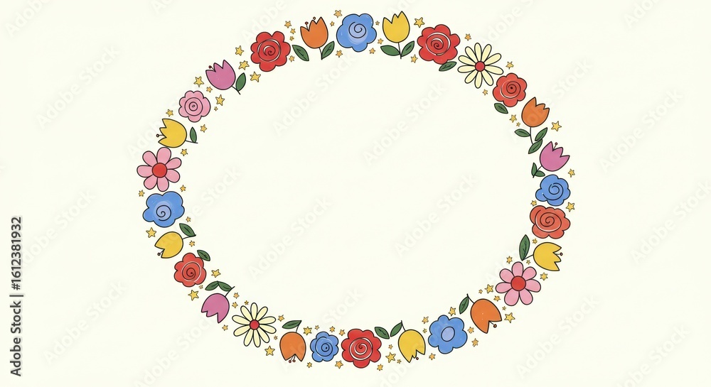 Fototapeta premium Colorful floral oval frame