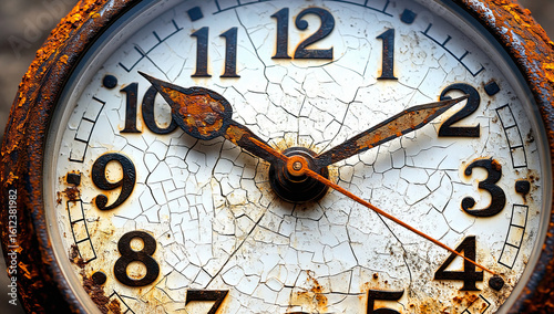 Rustic Antique Clock Face with Cracked Enamel and Rust