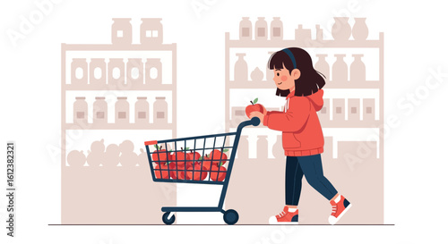 Young Woman Buys Fresh Apples at the Supermarket for Her Healthy Lifestyle