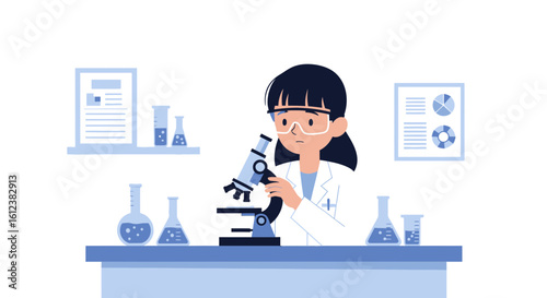 Young Woman Scientist Examining Sample Through Microscope In Laboratory
