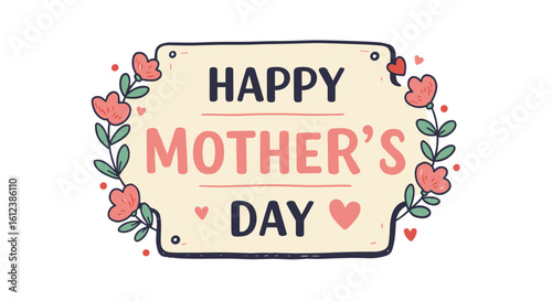 Happy Mother's Day card with floral decorations and playful design  