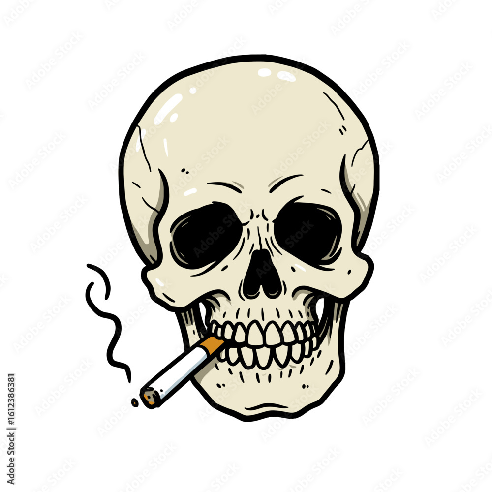 Obraz premium Skull illustration with cigarette and smoke on white background 