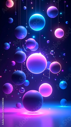 Abstract spheres in neon light