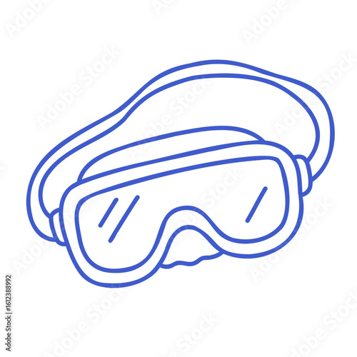 Diving goggles in marine blue line art style. Vector editable stroke outline. Minimalist icon illustration.