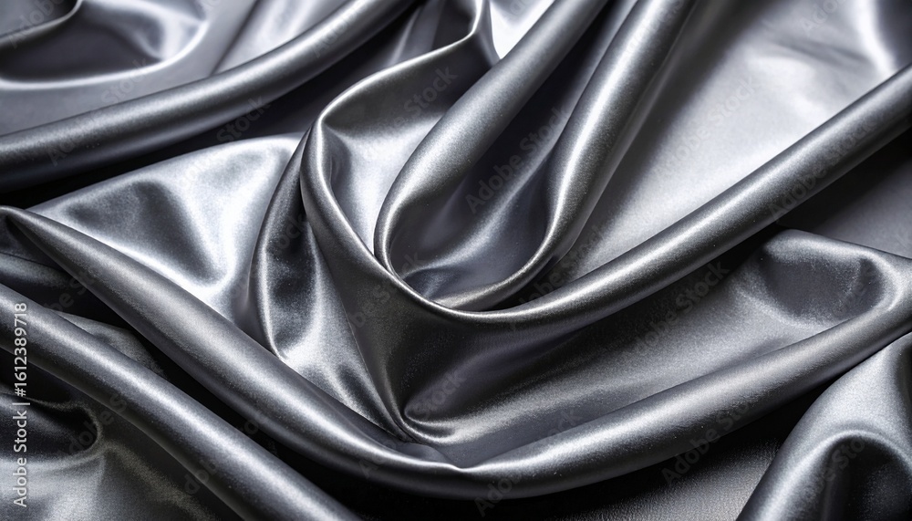 Obraz premium Sleek and Sophisticated: Silver Satin Fabric with Dynamic Folds and Shimmering Highlights, Luxurious Silver Satin Drape: A Study in Texture, Light, and Opulent Folds