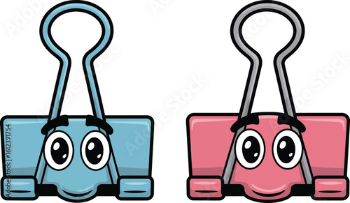 Cute binder clips cartoon vector illustration for office supplies and stationery art