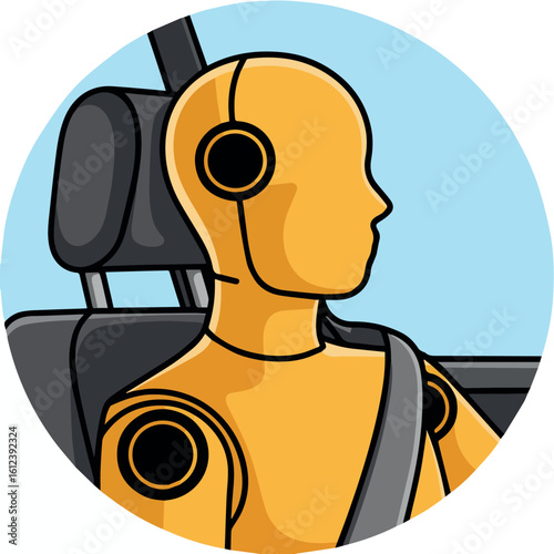 Clean and modern vector  crash test dummy in car wearing seatbelt for safety research and simulation automotive engineering  100