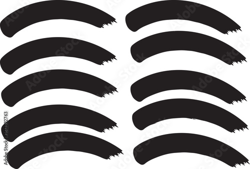 Set of black brush strokes isolated on white background for graphic design elements