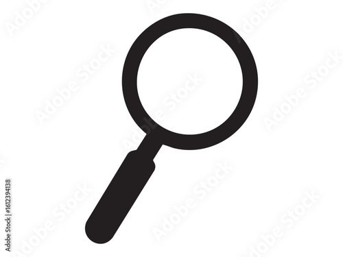 Black silhouette of magnifying glass isolated on white background, graphic illustration. concept of search, magnifier, tool, icon, logo, design element