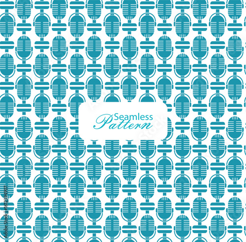 Seamless microphone pattern background with retro audio icon design for music and podcast theme