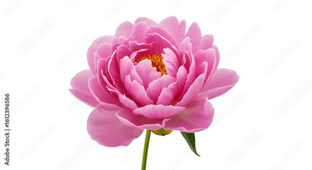 Fototapeta premium Stunning vibrant pink peony flower in full bloom with delicate petals and a golden center, perfect for spring and floral designs