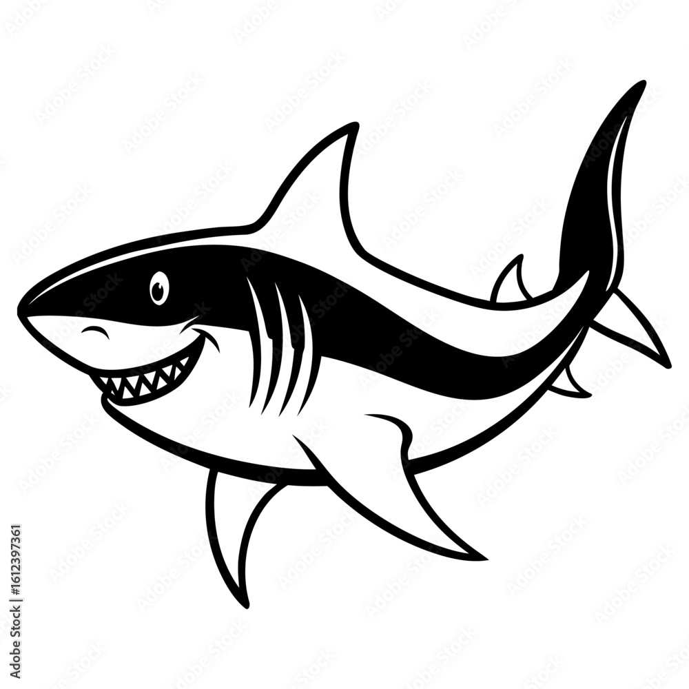 Obraz premium Vector art of a powerful shark swims effortlessly, isolated on white background, its streamlined body a symbol of oceanic dominance