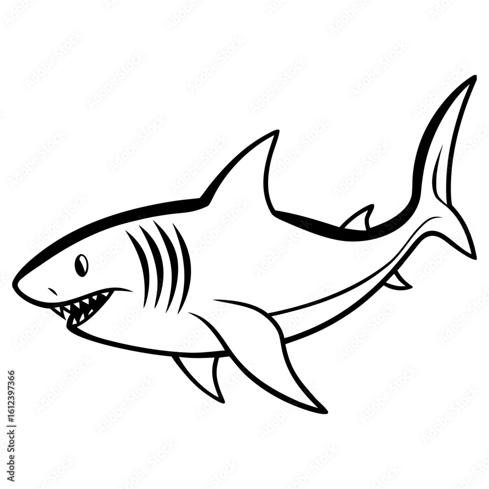 Fototapeta premium Vector art of a menacing shark glides through the water, isolated on white background, its sharp teeth a testament to its predatory nature