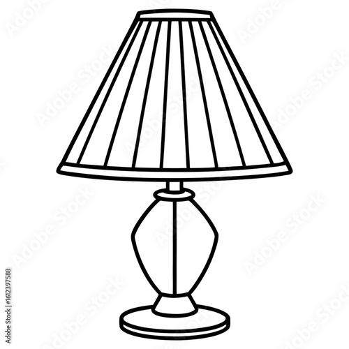 Vector art of a classic table lamp with a pleated shade, isolated on white background, providing a simple yet elegant lighting solution
